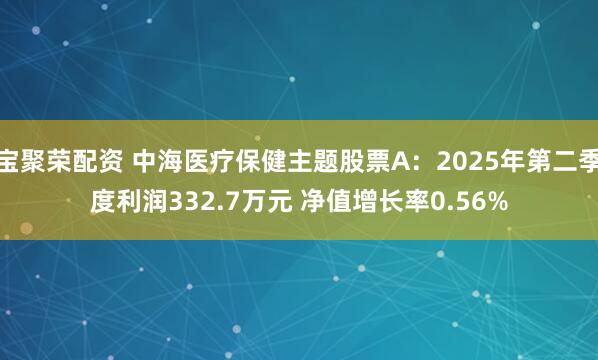 宝聚荣配资 中海医疗保健主题股票A：2025年第二季度利润332.7万元 净值增长率0.56%
